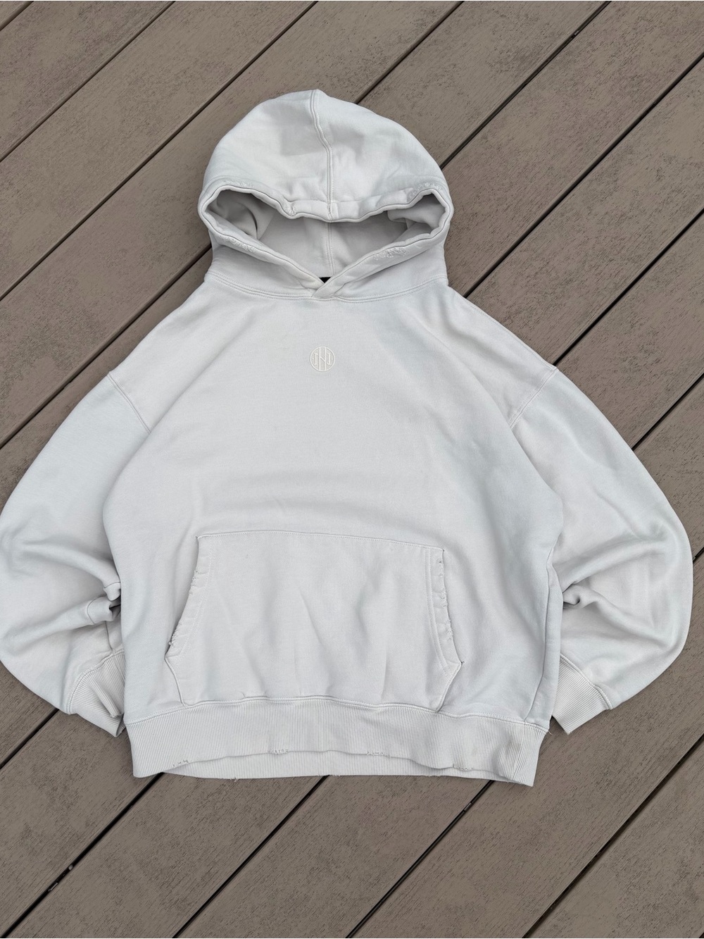 Ninth Hall Fundamentals Hoodie Relaxed Boxy Fit Fleece Sweatshirt Cream Mens M